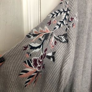 Gray Floral Embroidered Cardigan